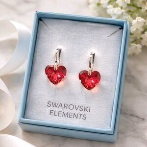 Swarovski Elements Red Heart Crystal Earrings